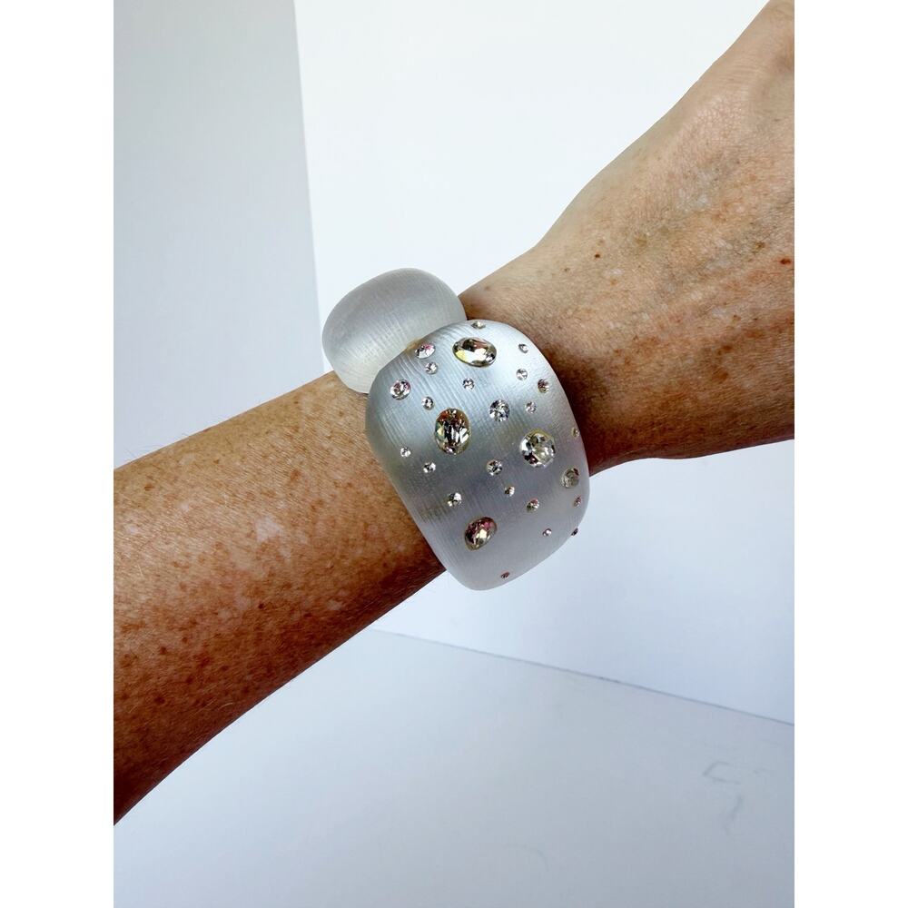 Alexis Bittar White Resin & Crystal Pave Hinged Statement Cuff Bracelet - Picture 11 of 16